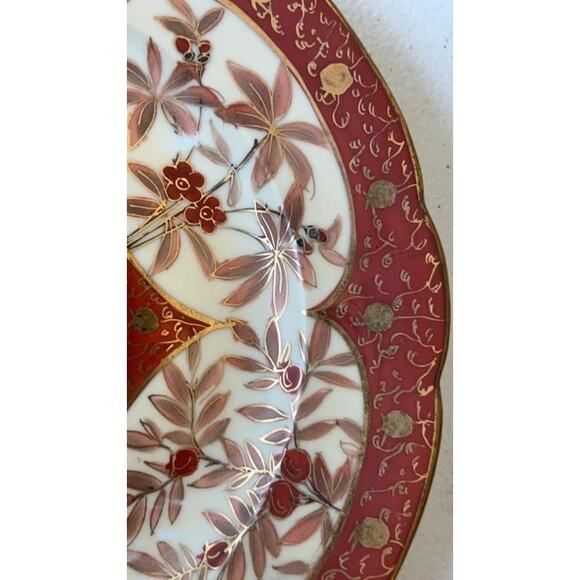 Antique C.F. Boseck Haida Austria Plates Pair Red Gold Scalloped 8" Japanesque - Picture 10 of 16